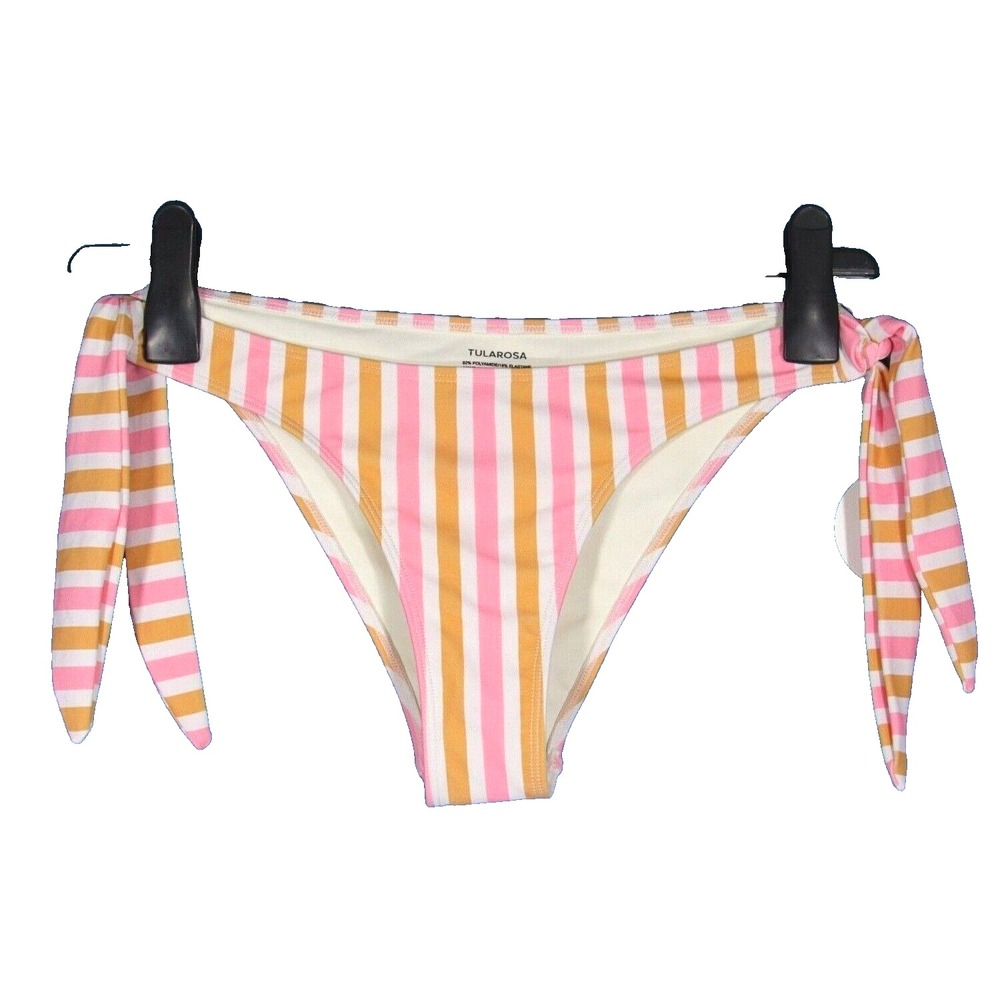 NWT TULAROSA Pink/Orange STRIPED Tie-Sides CHEEKY Swim Suit Bikini BOTTOMS Sz L